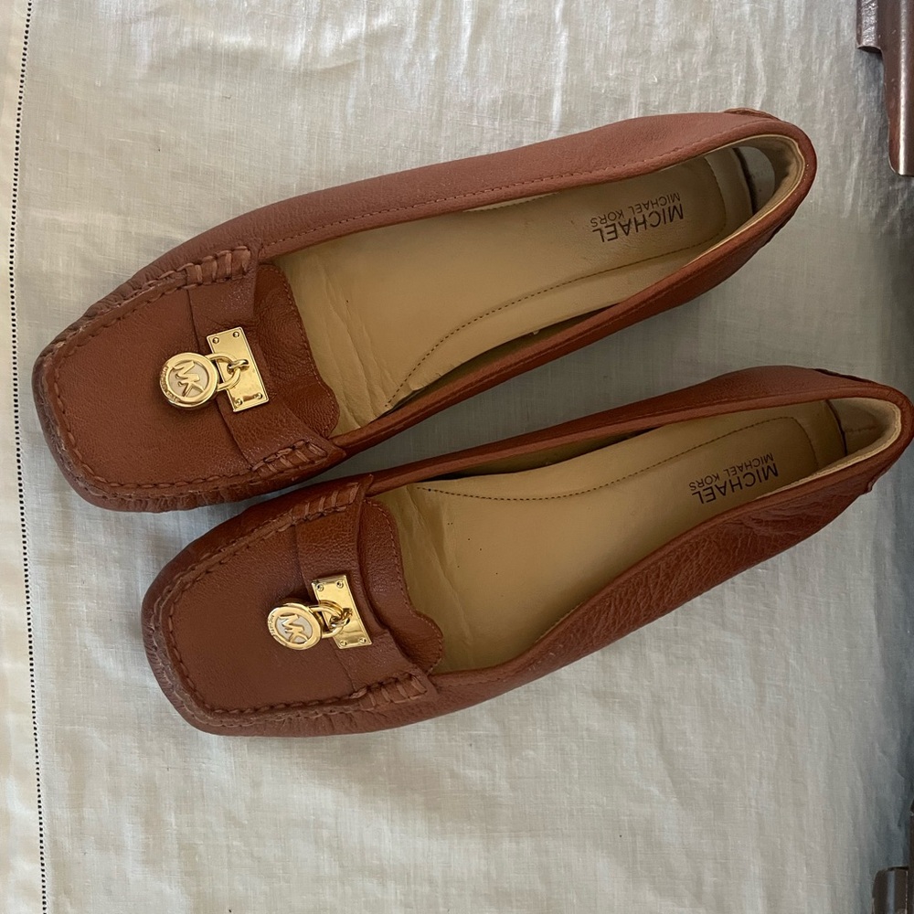 Michael Kors Tan Leather Loafers with Gold Accents
